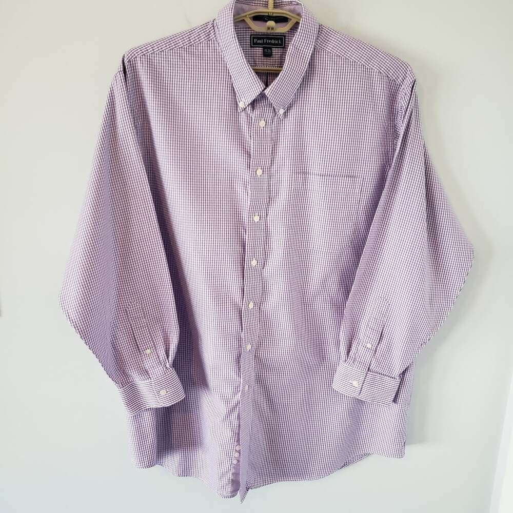 Paul Fredrick Men's Non-Iron Pinpoint LS Button Down Dress Shirt 19/35 Checkered